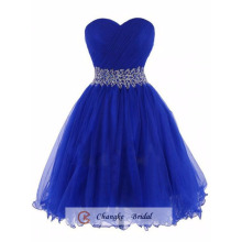 OEM Großhandel 2016 Wunderschöne knielangen Organza Perlen Royal Blue Prom Kleider Party Gown